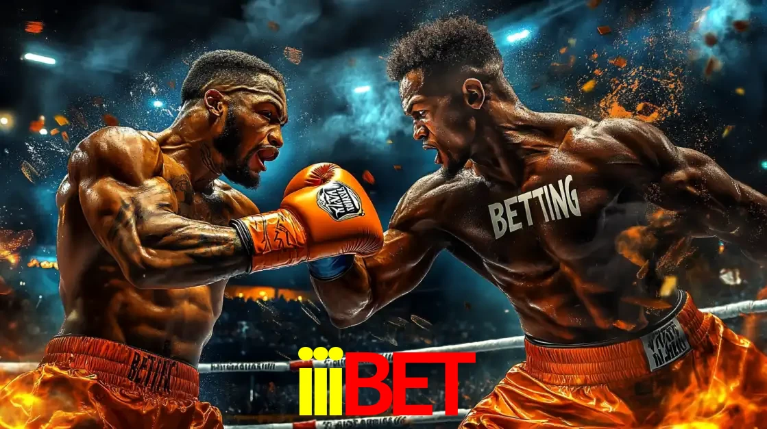 Dois boxeadores em uma luta intensa e explosiva, representando a adrenalina e as oportunidades de apostas em esportes de combate disponíveis na plataforma iiibet.