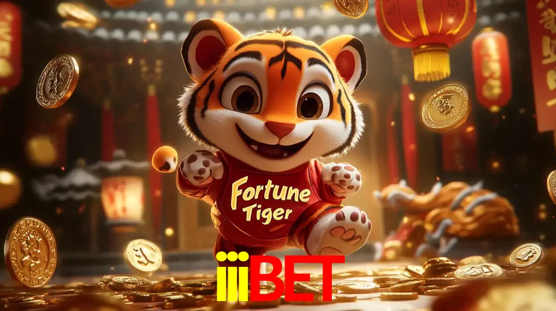O alegre personagem do Fortune Tiger correndo sobre um caminho de moedas de ouro, simbolizando os grandes prêmios e a diversão do popular jogo de slot do iiibet.