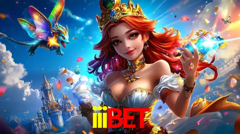 A princesa de um reino de fantasia mágico, com seu pequeno dragão, apresentando um mundo de prêmios encantados nos jogos de caça-níqueis do cassino iiibet.